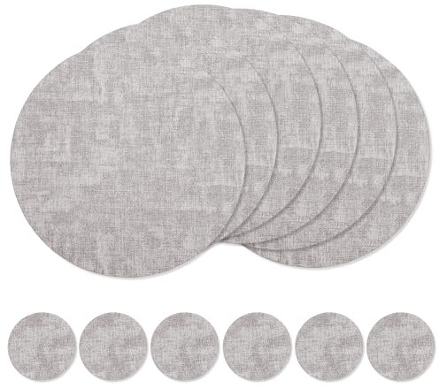 fanquare Platzsets und Untersetzer 6er Set PU Leder Tischsets Rund Grau rutschfest Hitzebeständig Platzsets für Zuhause Küche Restaurant Hotel 34cm