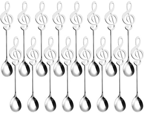 MIVIDE 16 Stück Kaffeelöffel Musiknote, Dessertlöffel Edelstahl, Musiknoten Löffel Dekorative für Musiker Geschenke, Kaffee, Tee, Dessert (Silber)