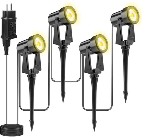 Totofac Gartenbeleuchtung LED,COB im Freien IP65 Wasserdichter Gartenleuchte, Warmweiß 3000K Gartenstrahler mit Erdspieß,Dekorative Gartenlampe Beleuchtung für Außen Garten Rasen (4-1)
