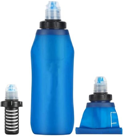 Collapsibles Water Bottle Filter, Foldable Water Filter Bottle, 2000L Portable Outdoor Water Carrier, Waterwell Foldable Squeeze Travel Filter Water Bottle for Travel, Camping & Sports