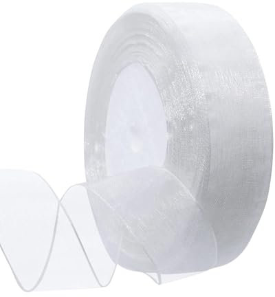Ruban en organza blanc transparent - 45 m x 2 cm - Ruban cadeau de mariage - En mousseline de soie - Pour bricolage, invitations, artisanat, fête, mariage, décoration