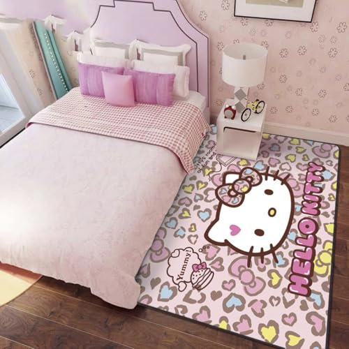 JIDANHUIPQ Anti-Rutsch-3D-Druck Hello Kitty Kinderteppich, Schlafzimmer Und Wohnzimmer Dekoration, Bereich Teppich Anti Rutsch Bodenmatte,120 * 160cm