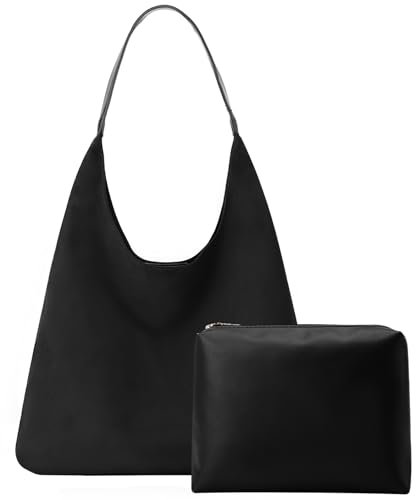 Damen Handtasche Wildleder Tote Bag Schwarz Shopper Umhängetasche mit Schwarz PU Leder Handgelenktasche Lässige Schultertasche für Täglichen Gebrauch