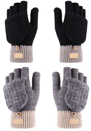 2 Paar Flip-Top-Handschuhe Für Damen, Fingerlose Handschuhe Für Damen, Thermohandschuhe Für Damen, Warme Winterhandschuhe Für Herren, Fingerlose Arbeitshandschuhe