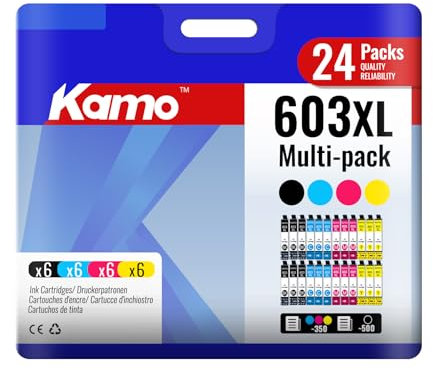 kamo 603XL (24er-Pack) Druckerpatronen Kompatibel für Epson 603 Tintenpatronen für Expression Home XP-2100 XP-2105 XP-3100 XP-4100, Workforce WF-2810 WF-2830 (6X bk, 6X c, 6X m, 6X y)