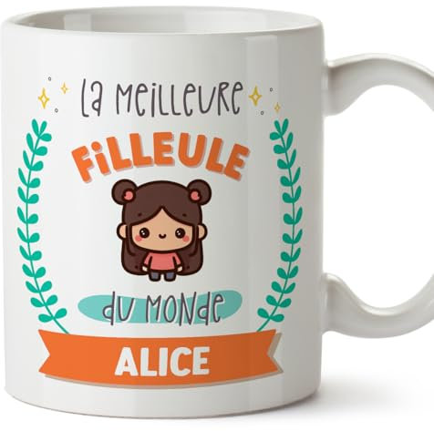Mugffins Tasses Personnalisables pour FILLEULE - En Français - Cadeau Personalisé- Meilleur du monde - Avec dessin - 11 oz / 330 ml