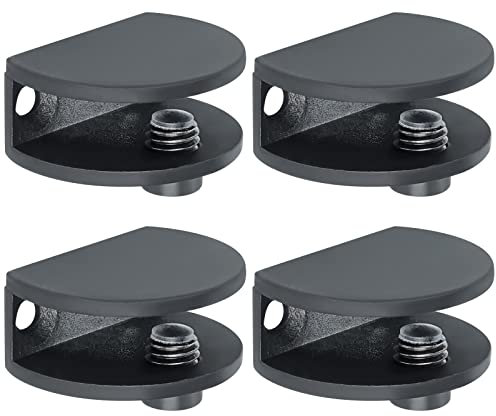 Mooche 4Pcs Glass Shelf Bracket Black, Adjustable Shower Glass Clamps, SUS304 Stainless Steels 6-10MM Glass Shelf Supports for Bathroom Toilet Kitchen Living Room