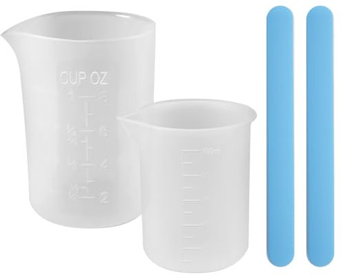 2 Stück Silikon Messbecher Gießpulver, 100ml/250ml Silikonbecher zum Gießen, Silikon Messbecher Epoxidharz, Silikonbecher zum Gießen Keraflott für Epoxidharz, Gießformen, Wachsen, Leicht zu Reinigen