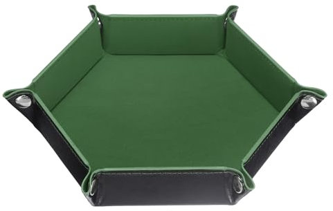 sourcing map PU Leather Dice Tray Unisex Valet Tray Folding Hexagon Tray Portable Entryway Table Nightstand Bedside Desk Holder for Key Wallet Watch Coin Jewelry, Olive Green