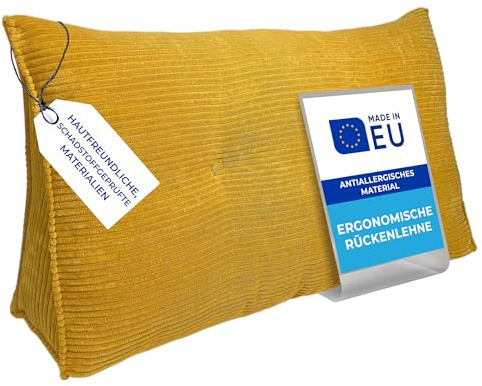 Pillows24 Cord Rückenkissen für Bett & Sofa 200cm, abnehmbarem Bezug | Bequemes Keilkissen und Lesekissen fürs Bett, waschbarem Bezug, Großes Sofakissen für Rückenlehne und Sofa, Gelb