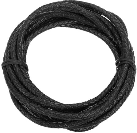 sourcing map 3.3 Yards Bolo Tie Cord 6mm Diameter Round Braided Leather Strip 3 Meters Long for Bracelet Necklace Beading, Black