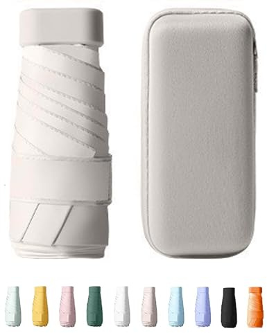 Yanrunce Mini Paraguas Plegable Con Estuche, paraguas de bolsillo, Mini Paraguas de Viaje, Protección UV, Protección Solar, paraguas plegable antiviento de 6 Costillas con organizador
