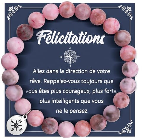QianSiLi Cadeau Reussite Diplome, Bracelet Pierre Naturelle Femme, Cadeaux Noel Femme, Cadeau Anniversaire SœUr Amie Collègues - Rosé