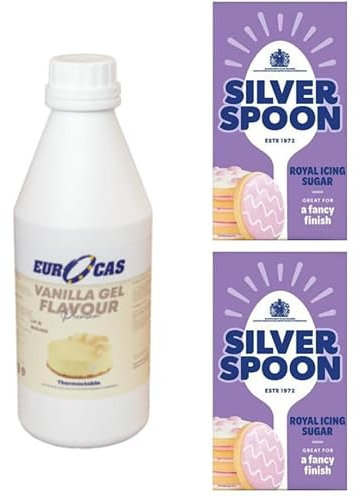 Silver Spoon Royal Icing Sugar 2X500g Pack with Eurocas Vanilla Gel Flavour 1L – Baking Essentials Combo for Cakes, Cookies & Desserts Quality Vanilla Paste & Professional-Grade Icing Sugar