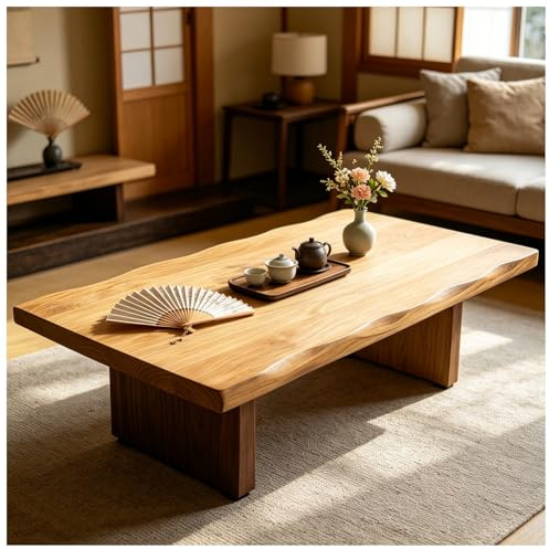 ASKLFNEI 47.2in Japanischer Bodentisch, Vintage Teetisch Niedriger Tisch, Rechteckiger Stil Tatami Tisch Oder Sitzen Auf Dem Boden Akzent Möbel(NaturalA,140x60x35cm)