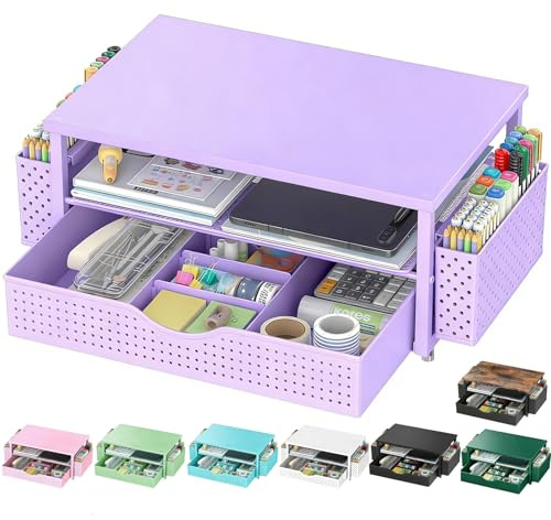 Spacrea Desk Organizers and Accessories, Printer Stand with Storage, Purple | Drawer and 2 Pen Holder, Applicable to Monitor Stand, Printer Stand, Latpot Stand