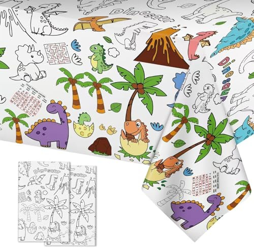 Muorruo 2 Stück Dinosaurier-Maltischdecken, riesige Aktivitätstischdecke aus Dino-Papier, Jumbo-Tier-Dino-Welt-Malspiele-Poster-Bastelarbeiten für Dinosaurier-Geburtstagsdekorationen