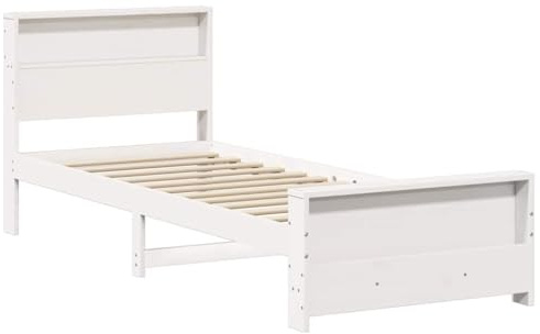 vidaXL Bed Frame with Headboard White 90 x 190 cm Engineered Wood, Modern Pine Wood Platform Bed Frame, Sturdy Minimalist Design, Quality Bedroom Furniture for Functional and Stylish Use