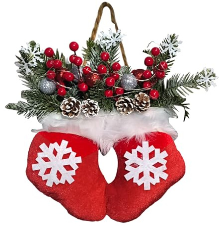 Funkelnder Weihnachtskranz, Weihnachts -Faustkranz mit LED -Leuchten, beleuchtete Urlaubskränze mit künstlichen Kiefernzweigen, roten Beeren und gefrosteten Titzen für die Weihnachtsdekoration