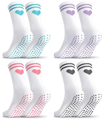 Utensilsto 4/6 Paar Pilates Socken Damen,Baumwolle Yoga Socken 38-42 | Rutschfeste mit Streifen Herz,Stoppersocken Rutschfeste mit Noppen,Antirutsch Bequem Atmungsaktiv Socken Geschenke für Damen