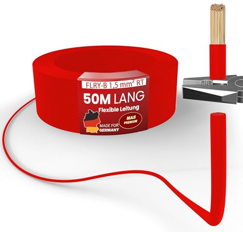 MAS Premium FLRY-B 1,5 mm² Fahrzeugaderleitung 5-100m KFZ Kabel Einsatz in elektrischen Anlagen von Fahrzeugen Schwarz Rot oder 2st. Set (Rot + Schwarz) (Rot, 50m)