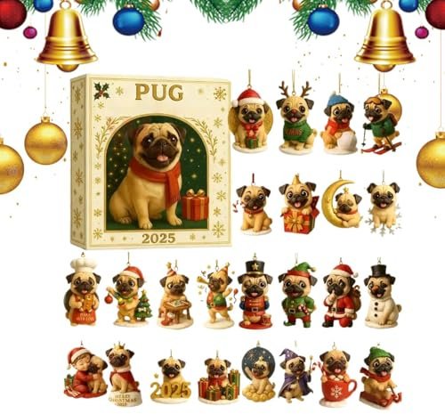 usefulbeauty Adventskalender – Countdown-Dekoration aus Acryl, 2D, Weihnachtsbaumschmuck zum Thema Hund | für die saisonale Dekoration von Landhäusern auf