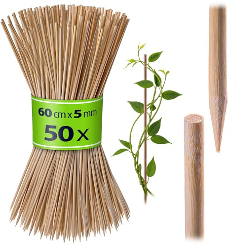 KADAX Bâtons en bambou 60 cm x 5 mm, lot de 50, bâtons en bambou pour plantes, bâtons en bois comme support pour semis, bâtons pour fleurs, support de croissance pour plantes, bâtons de croissance