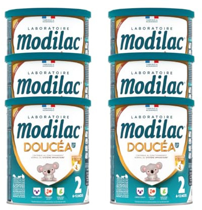 Modilac - Lait Infantile en Poudre Doucéa Lf+2 - Lait 100% Français - Lactoferrine*, Vitamines**, DHA*** - Convient en Relais de l'Allaitement Maternel - 2e Age, de 6 à 12 Mois (6x820g)