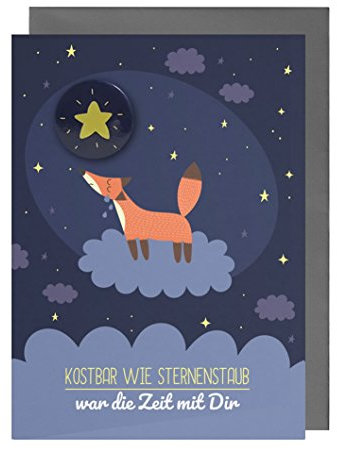 Trauerkarte für Babys/Kinder (Sternenkind, Fehlgeburt) mit Stern-Button + Umschlag (Motiv: Fuchs)