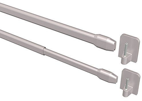 Flairdeco Vitragestangen mit Klebehaken, Scheibenstangen oval, Metall-Kunststoff, Silbergrau, ausziehbar 80-140 cm, 8 Stück
