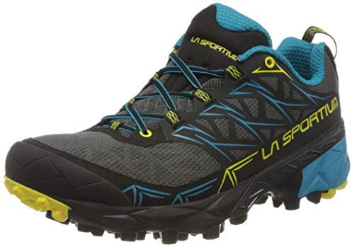 LA SPORTIVA M Akyra Blau - Zuverlässiger innovativer Herren Mountain Running Schuh, Größe EU 43.5 - Farbe Carbon - Tropi