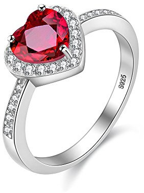 Uloveido S925 Sterling Silber Schmuck Rotes Herz des Ozeans 0.8ct Echtes Granat Liebe für immer Halo Versprechen Ehering für Frauen Mädchen Größe 54 (17.2) CJ007