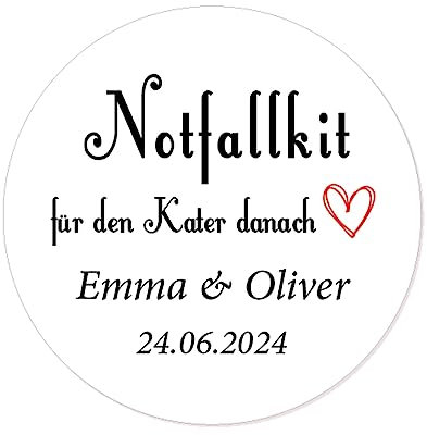 48 Stk personalisiert Hangover Kit Hochzeit Sticker - 40mm 'Notfallkit für den Kater danach' Aufkleber - für Gastgeschenk,Bridal Shower,Hen Night Junggesellenabschied,Geburtstag Feier - Rd 257