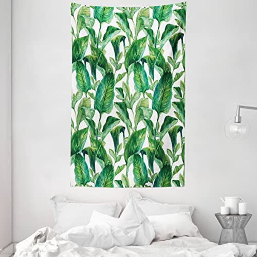 ABAKUHAUS Blatt Wandteppich und Tagesdecke, Watercolored Banana Tree aus Weiches Mikrofaser Stoff Waschbar ohne Verblassen Digitaldruck, 140 x 230 cm, Waldgrün Dunkelgrün