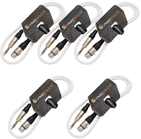 VisioSound 5 x Female XLR to 6.35mm Stereo TRS Jack Lead/Balanced Signal/Audio Patch Cable (White, 1m, Pack of 5)