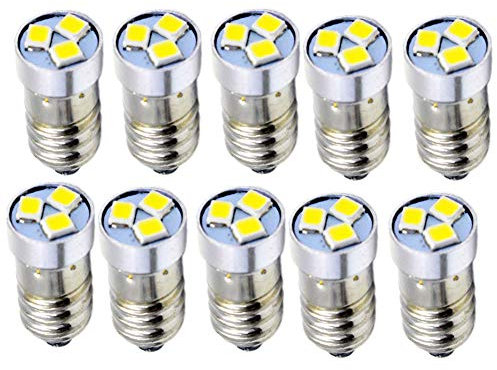 Ruiandsion 10 bombillas LED 3030 3SMD, 3 V, 6 V, 12 V, E10, color blanco, para faros delanteros, linternas, antorcha, tierra negativa (6 V)