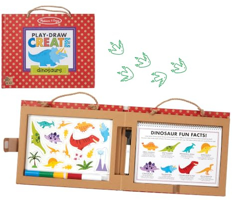 Melissa & Doug Play, Draw, Create - Dinosaurs | 41 Magnets & 5 Markers, Mess-Free Travel Activity, Encourages Storytelling, Eco-Friendly Creative Gift For Kids Ages 3+