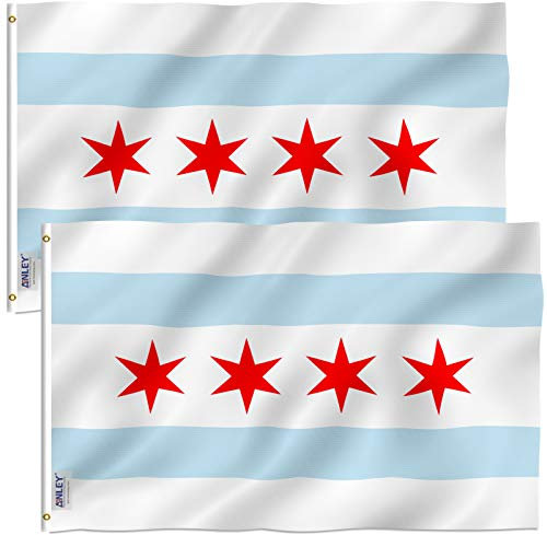 Anley 2er Pack Fly Breeze 3x5 Fuß Flagge der Stadt Chicago - Lebendige Farbe und UV-Lichtechtheit - Leinwandkopf und doppelt genäht - Chicago IL Flaggen Polyester mit Messingösen 3 x 5 Ft