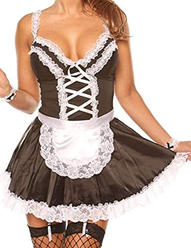 Unibaby Sexy French Maid Dress for Women Anime Cosplay Outfits Apron Lace Lingerie Set (Black, Small - Medium)