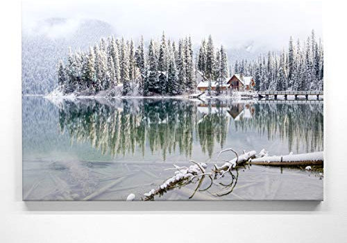 Panorama Leinwand Haus am See - als 150x50cm großes XXL Leinwandbild. Wandbild als Hintergrund und Deko für Wohnzimmer & Schlafzimmer. Aufgespannt auf Holzrahmen