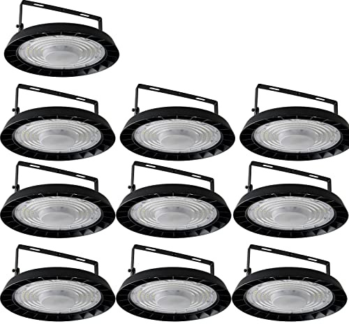 200W Industrielampe UFO LED Hallenstrahler 10 Stück, 6000K Kaltweiß Hallenbeleuchtung Abstrahlwinkel 120°, IP65 Wasserdicht LED High Bay Licht für Hallenbeleuchtung, Fabrik, Hallenstadion, Werkstatt