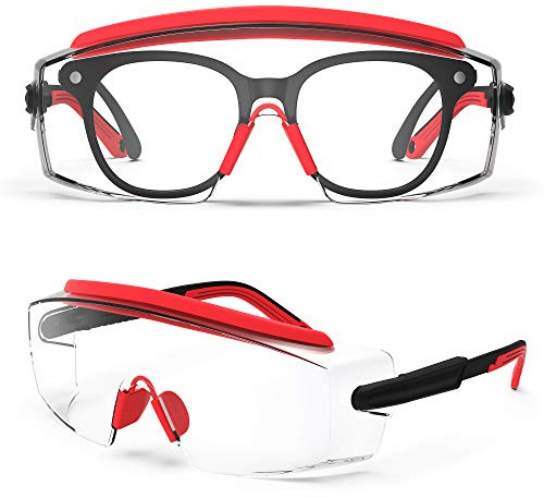 TOREGE Transparente Schutzbrille mit Seitenschutz, beschlag- und kratzfest, mit rutschfesten Griffen und vollem UV-Schutz – ideale Schutzbrille für Damen und Herren