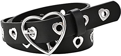 Jungerhouse Gürtel Damen Nietengürtel Schmaler Damengürtel Schwarz Ledergürtel Transparent PVC Herz Pattern Schmal Taillengürtel Punk Gothic Partygürtel (Schwarz)