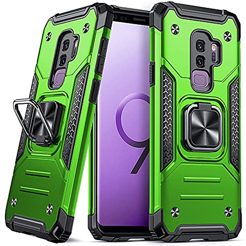 DASFOND Armor Hülle für Samsung Galaxy S9+ Plus Case mit Kameraschutz Militär Stoßfest Handyhülle [Upgrade 2.0] 360 Grad Metal Ring Ständer Schutzhülle [für Handyhalterung Auto Magnet], Grün