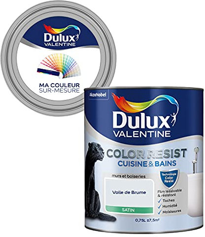 Ma Couleur Sur-Mesure par Dulux Valentine – Peinture Intérieure Murs, Plafonds, Boiseries - Palette Sens, Cuisine & Bain Satin, Voile de Brume, 0,75 L