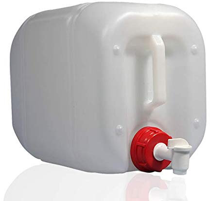HELGUEFER - Bidon 30 Litros con Grifo Plástico | Bidon Rectangular Apto para Uso Alimentario, Reutilizable | Garrafa Agua con Cierre Hermético, Cómoda, Fácil de Usar | Para Camping o Cocina