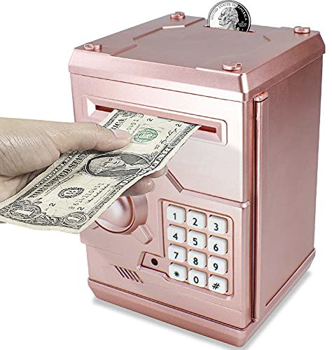 Saodom Mini bancomat salvadanaio miglior regalo per bambini, salvadanaio con codice elettronico salvadanaio cassetta di sicurezza salvadanaio per ragazzi ragazze serratura con password (Oro Rosa)