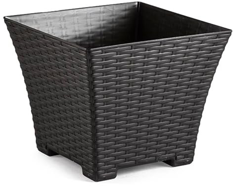 Acan Tradineur - Maceta Rattan Cuadrada de Plástico - Fabricado en España - Ideal para Plantas, hogar, jardín y terrazas - 25 cm - Color Wengué