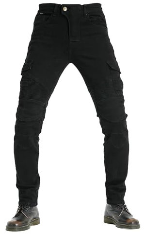 HULG Pantalones de moto?Jeans de Moto Pantalones de moto de Denim para Hombre, Jeans de pierna recta resistentes a la caída con 4 tipos de dispositivos de protección, Negro , XXL