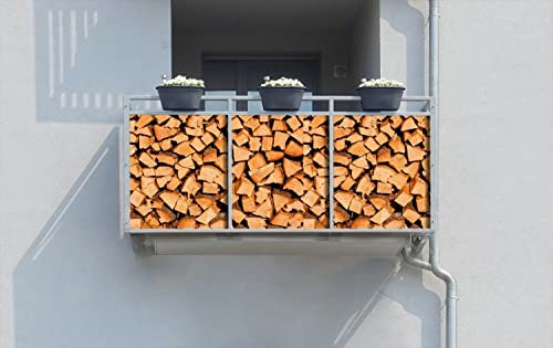 Wallario Balkonverkleidung, Sichtschutz, Windschutz, Meterware nach Maß mit vormontierten Ösen - Motiv Holzstapel gehackt - Holzscheite für den Kamin (Grundpreis: 29,95Eur/m)